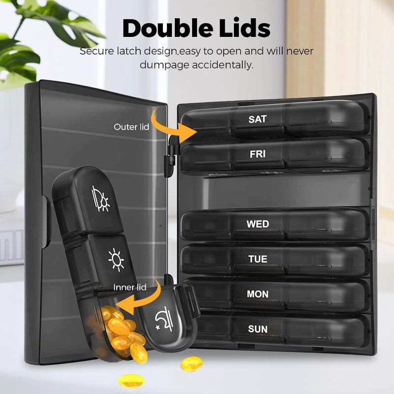 🧳 Etui na tabletki podróżne na 7 dni – lekkie, z wyjmowanymi przegródkami