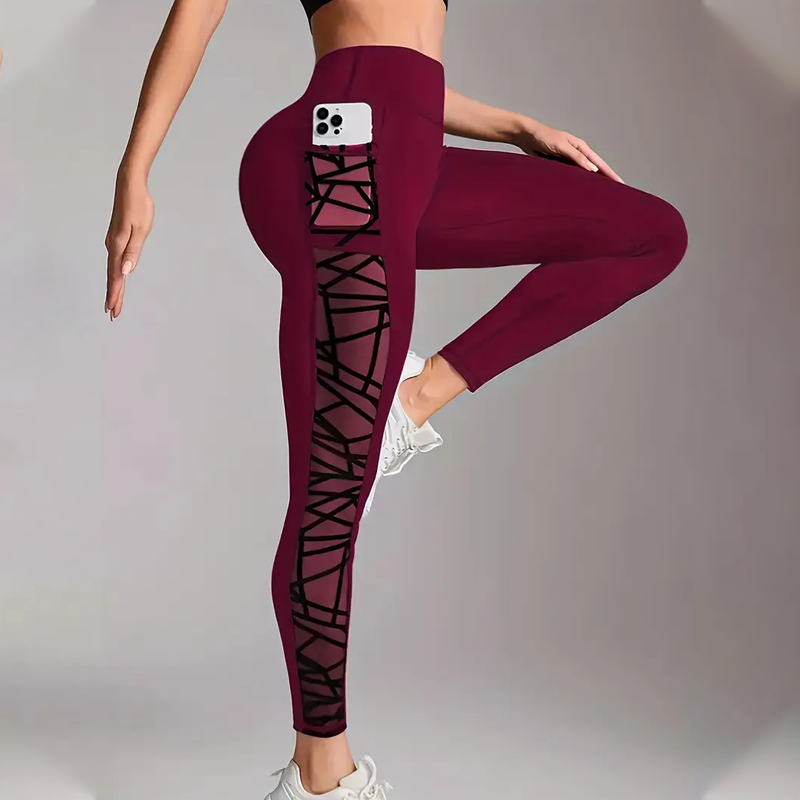 Damskie legginsy do jogi z wysokim stanem i kieszeniami, z siateczki