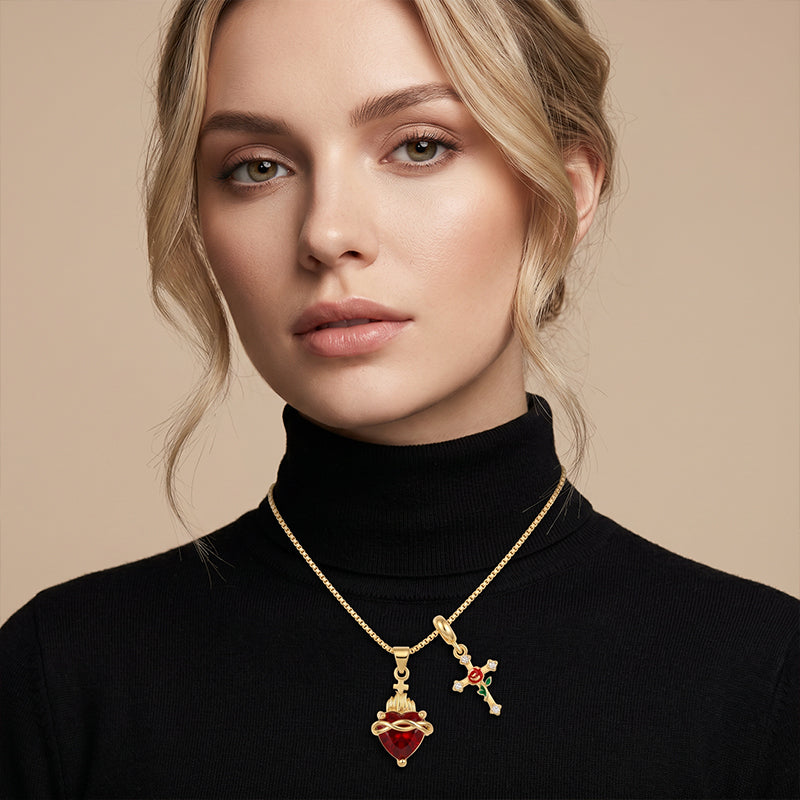 🖤🎁 Mistyczny, gotycki wisiorek w kształcie serca i krzyża z różą 💖