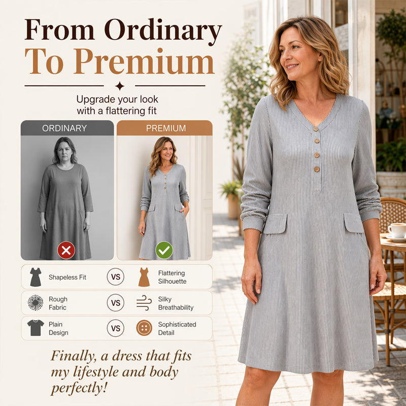 👗 Sukienka dzianinowa w pionowe paski i dekolt w serek dla kobiet