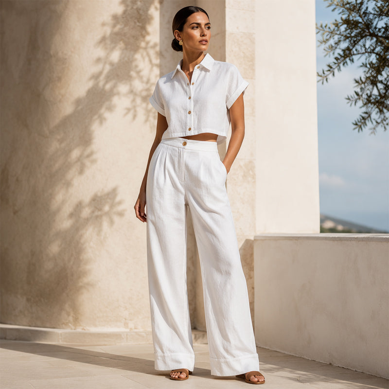 Absolutny must-have🔥👖 Lekkie spodnie z mieszanki lnu – o luźnym kroju i klasycznej prostej nogawce, idealne do pracy lub na weekend