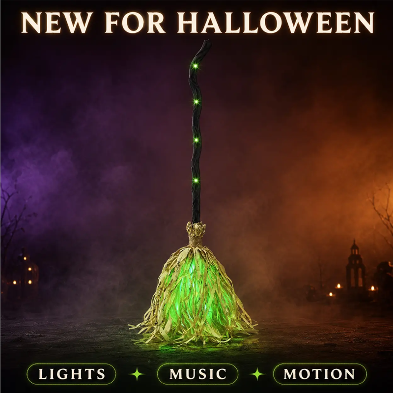 Animowana dekoracja na Halloween - miotła czarownicy ze światłem i dźwiękiem