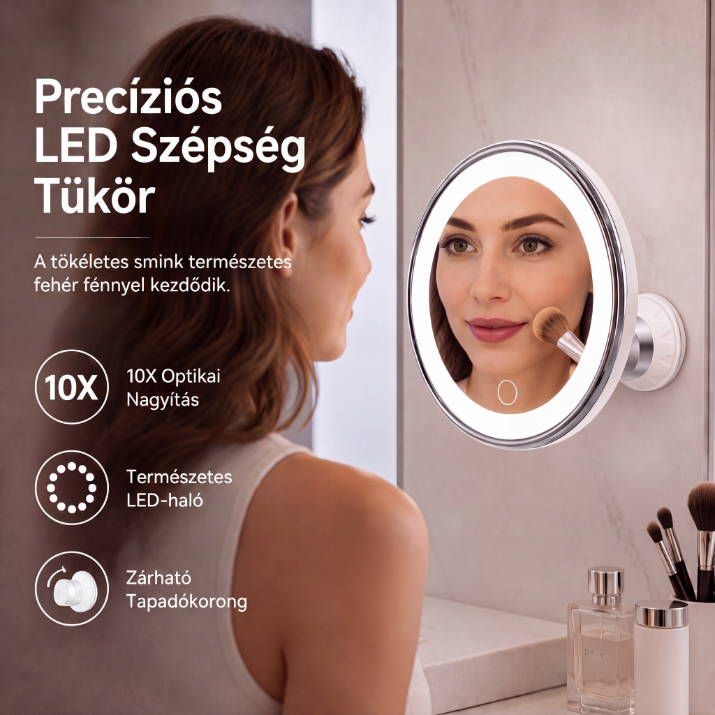 🔥 Lusterko Powiększające 10x z LED – Idealne do Makijażu i Pielęgnacji, Przyssawka w Zestawie