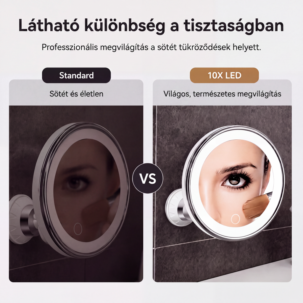 🔥 Lusterko Powiększające 10x z LED – Idealne do Makijażu i Pielęgnacji, Przyssawka w Zestawie